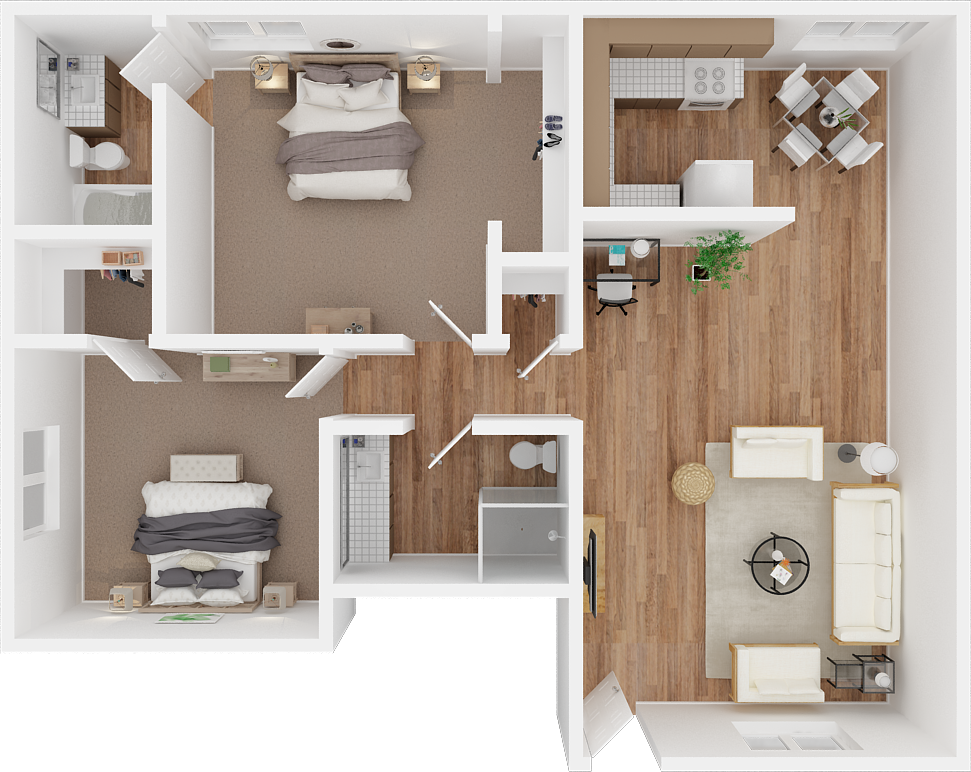 Floor plan for 2 beds, 2 baths, 1008 sqft